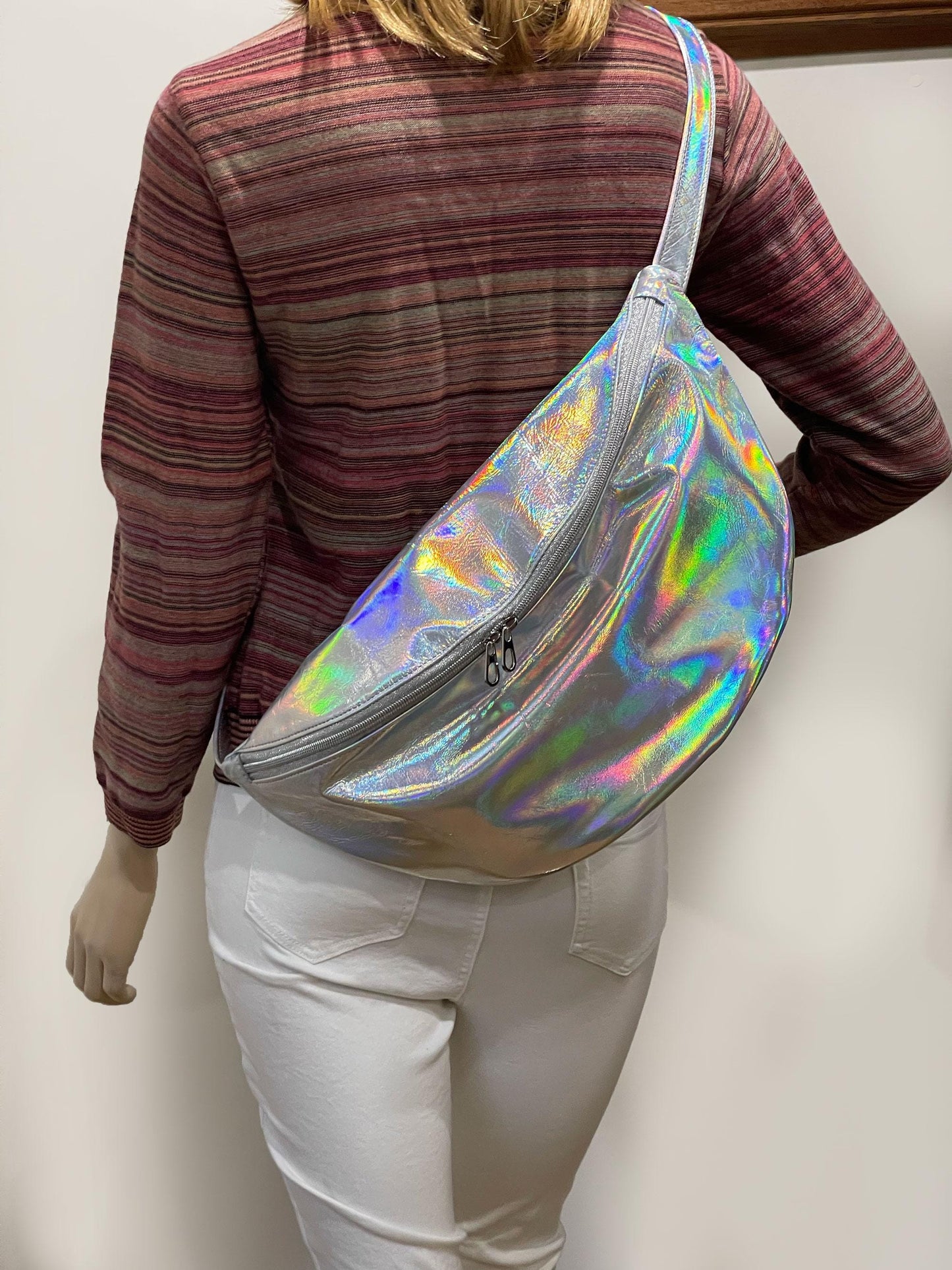 Holographic Oversized Sling bag, Italian Leather