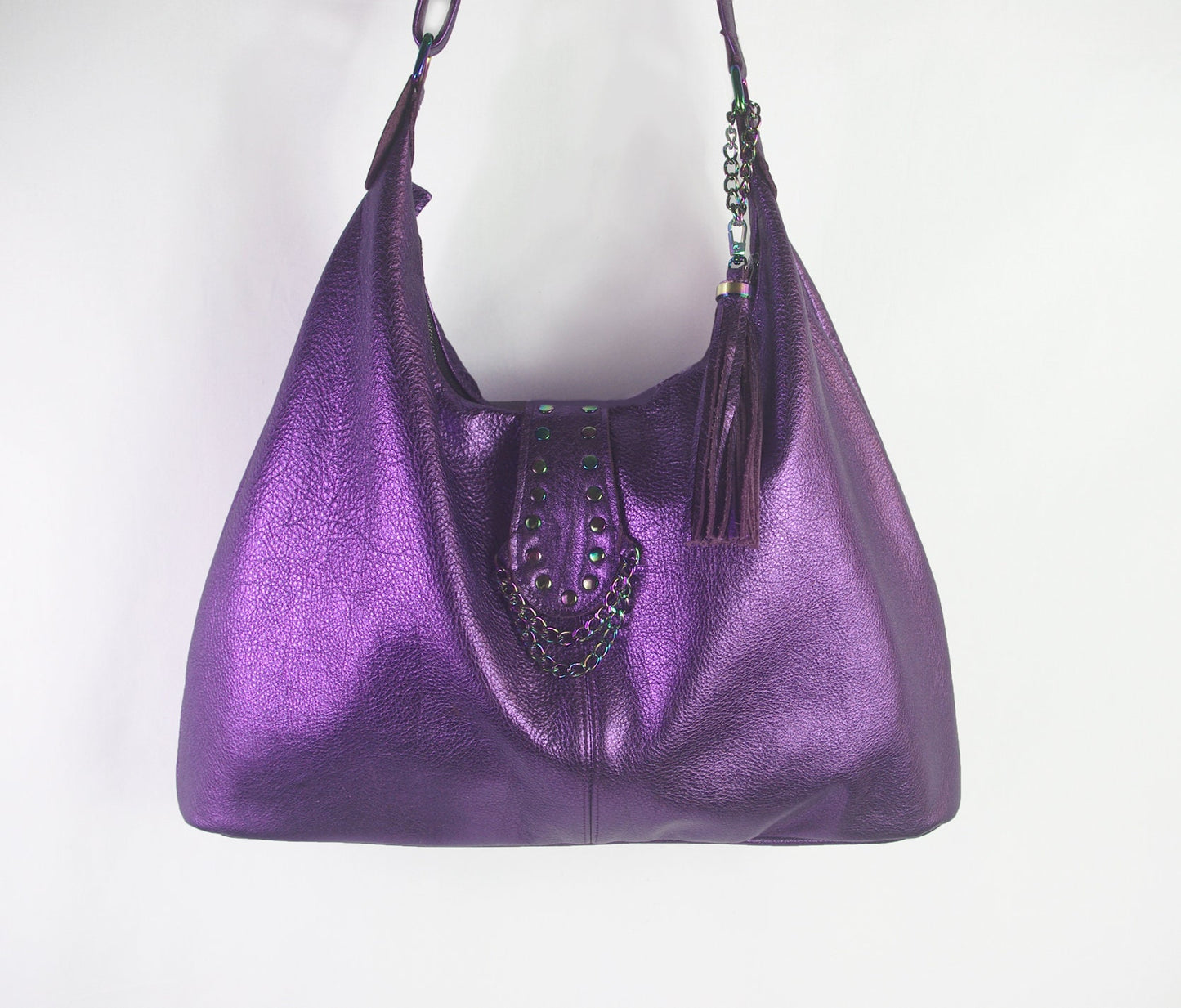Rainbow hardware Metallic Purple Italian Hobo