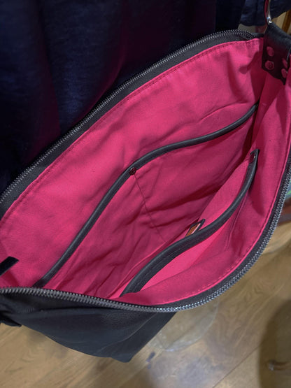 Distressed Black Leather Crossbody Bag with asymmetrical flap