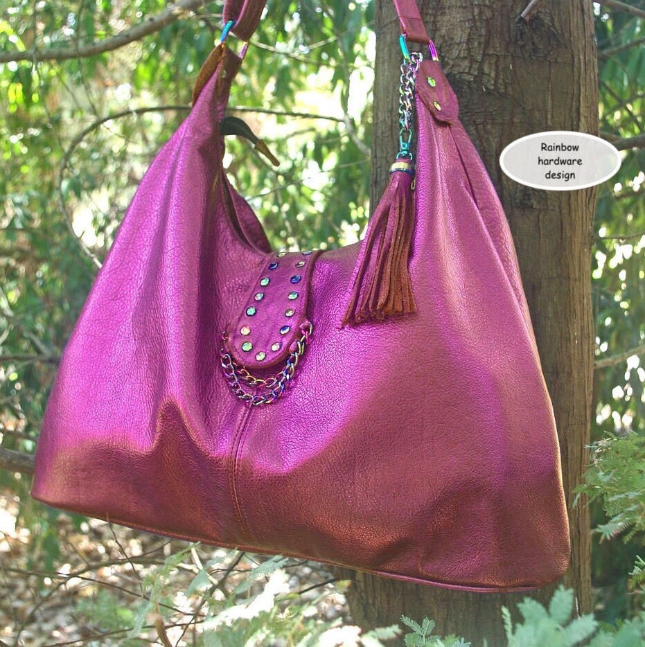 Metallic Hot Pink Italian Hobo, soft premium leather