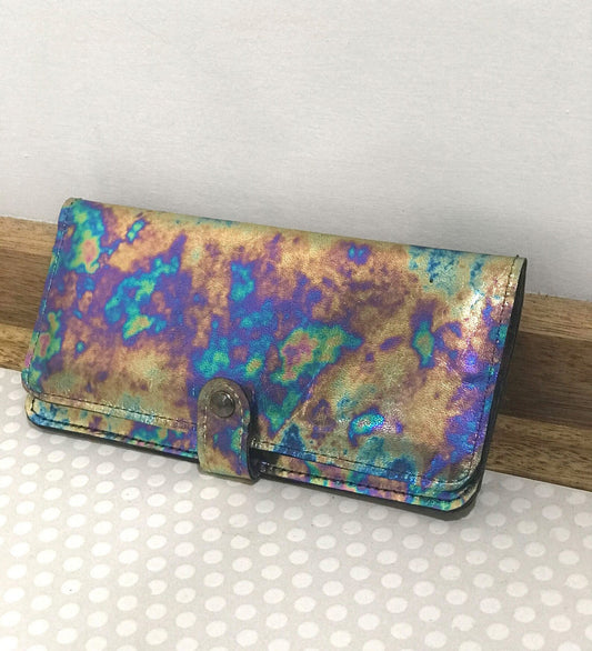 Metallic Rainbow Leather Wallet Purse wristlet with zipper pocket