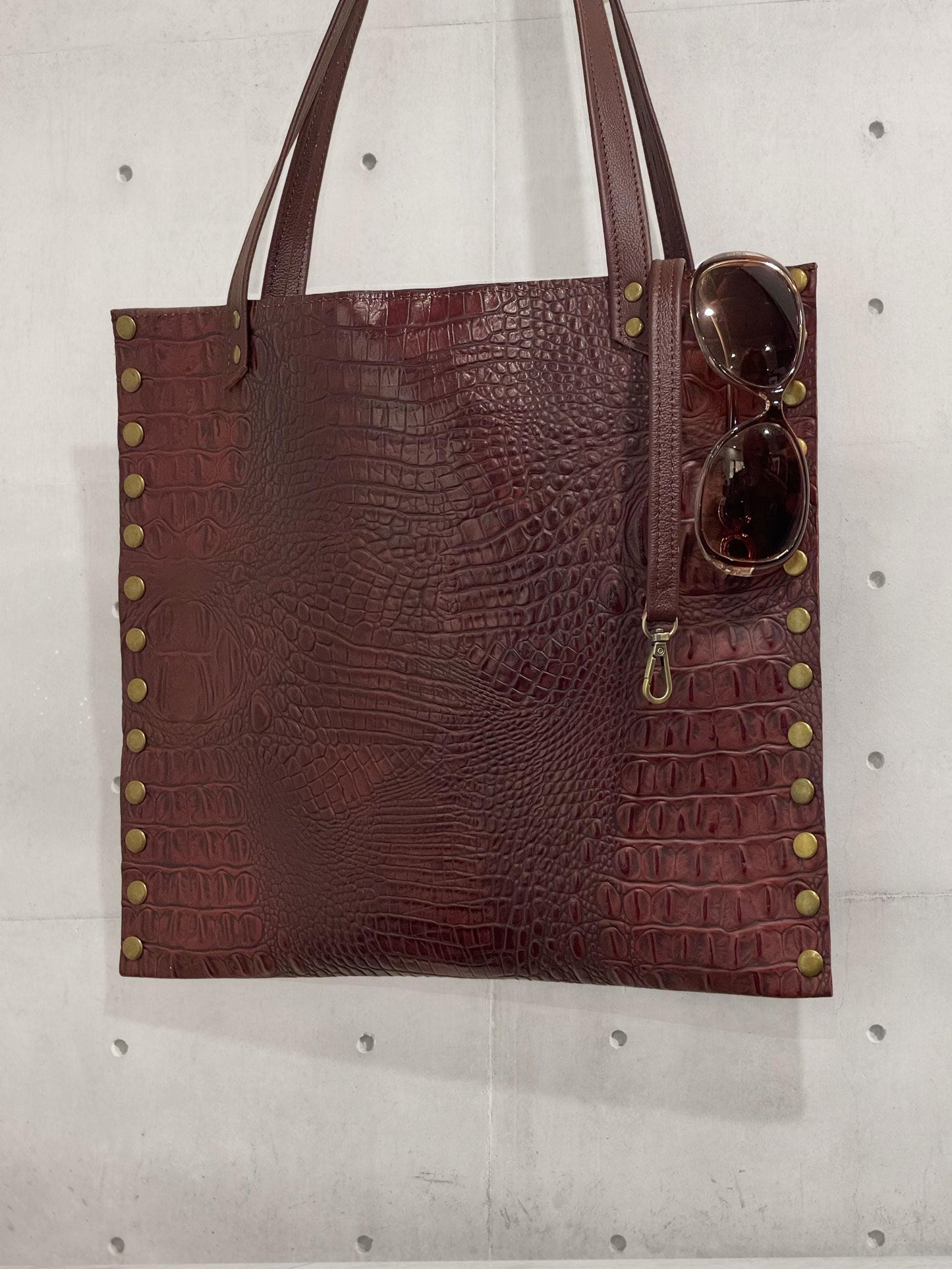 Tooled Embossed studded Burgundy Croco Leather Tote