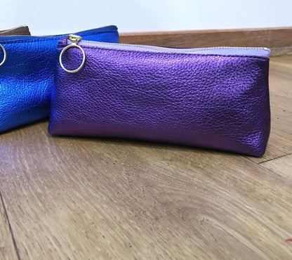 Metallic leather makeup purse
