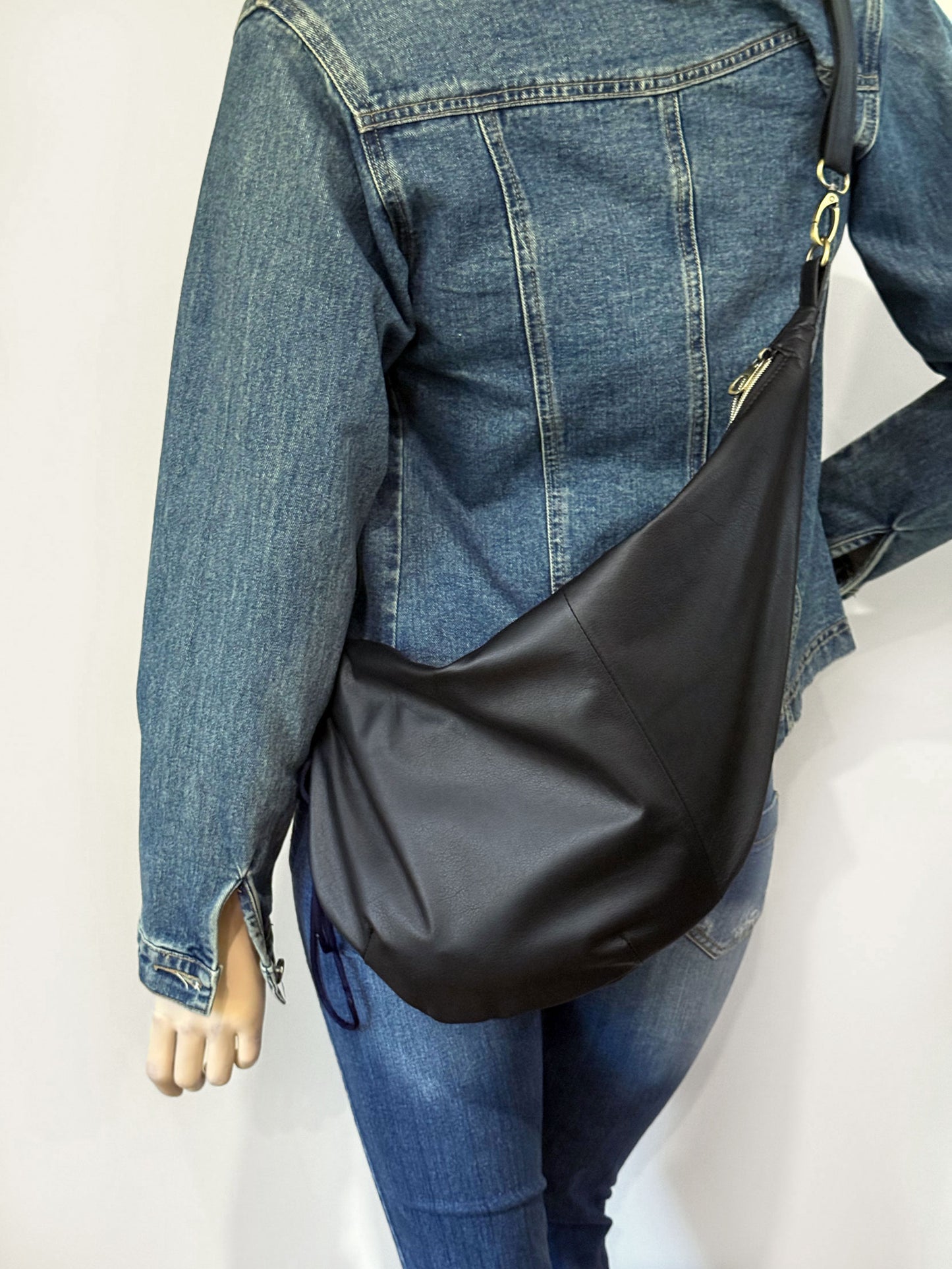 Black Crescent bag, super soft black Leather