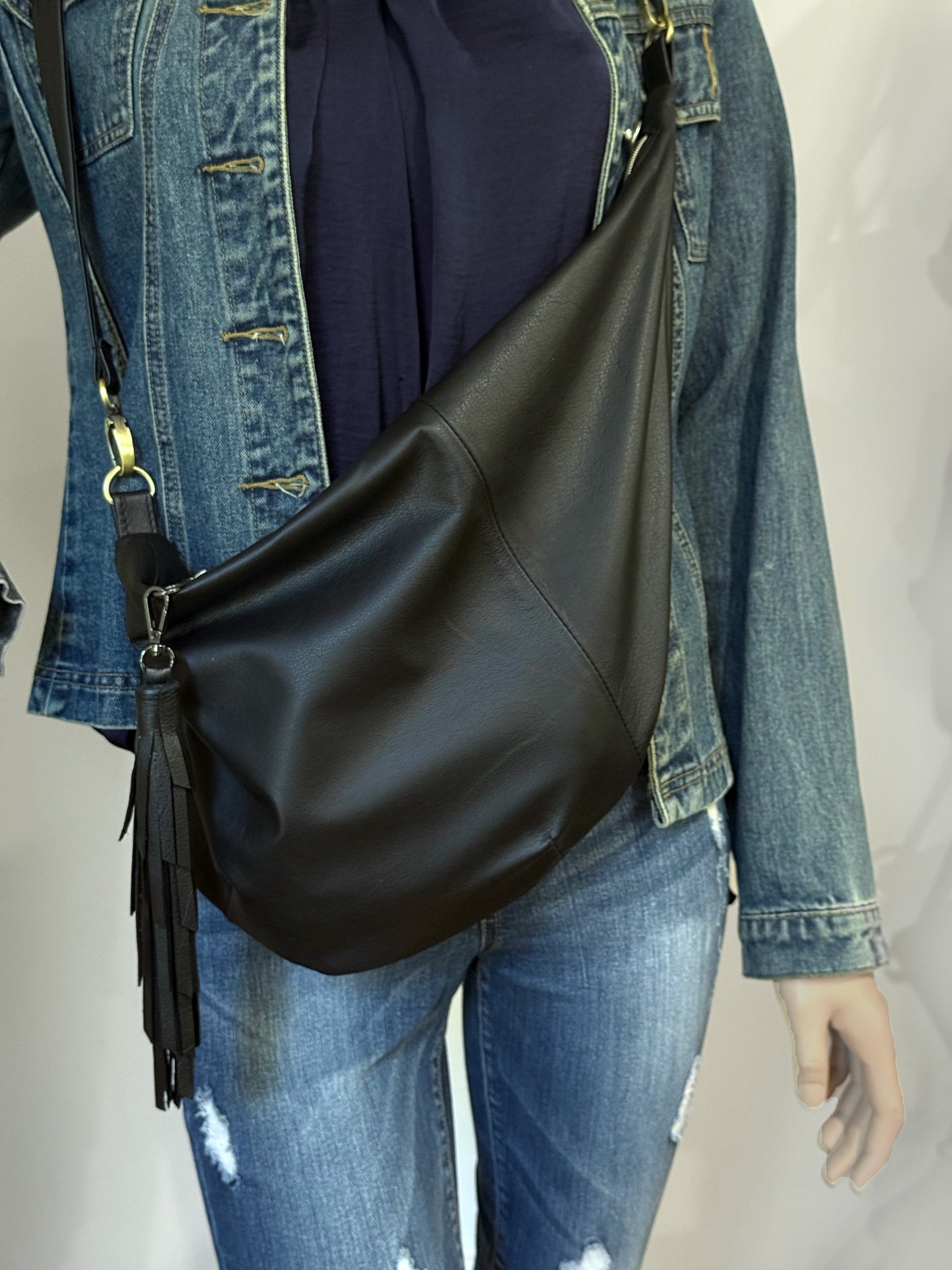 Black Crescent bag, super soft black Leather