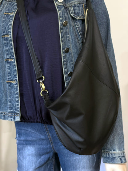 Black Crescent bag, super soft black Leather