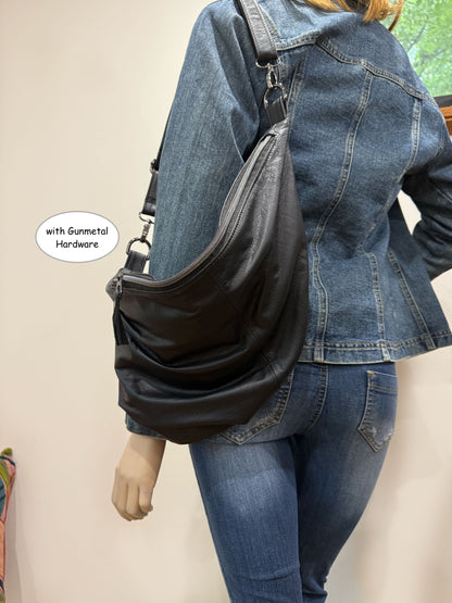 Black Crescent bag, super soft black Leather