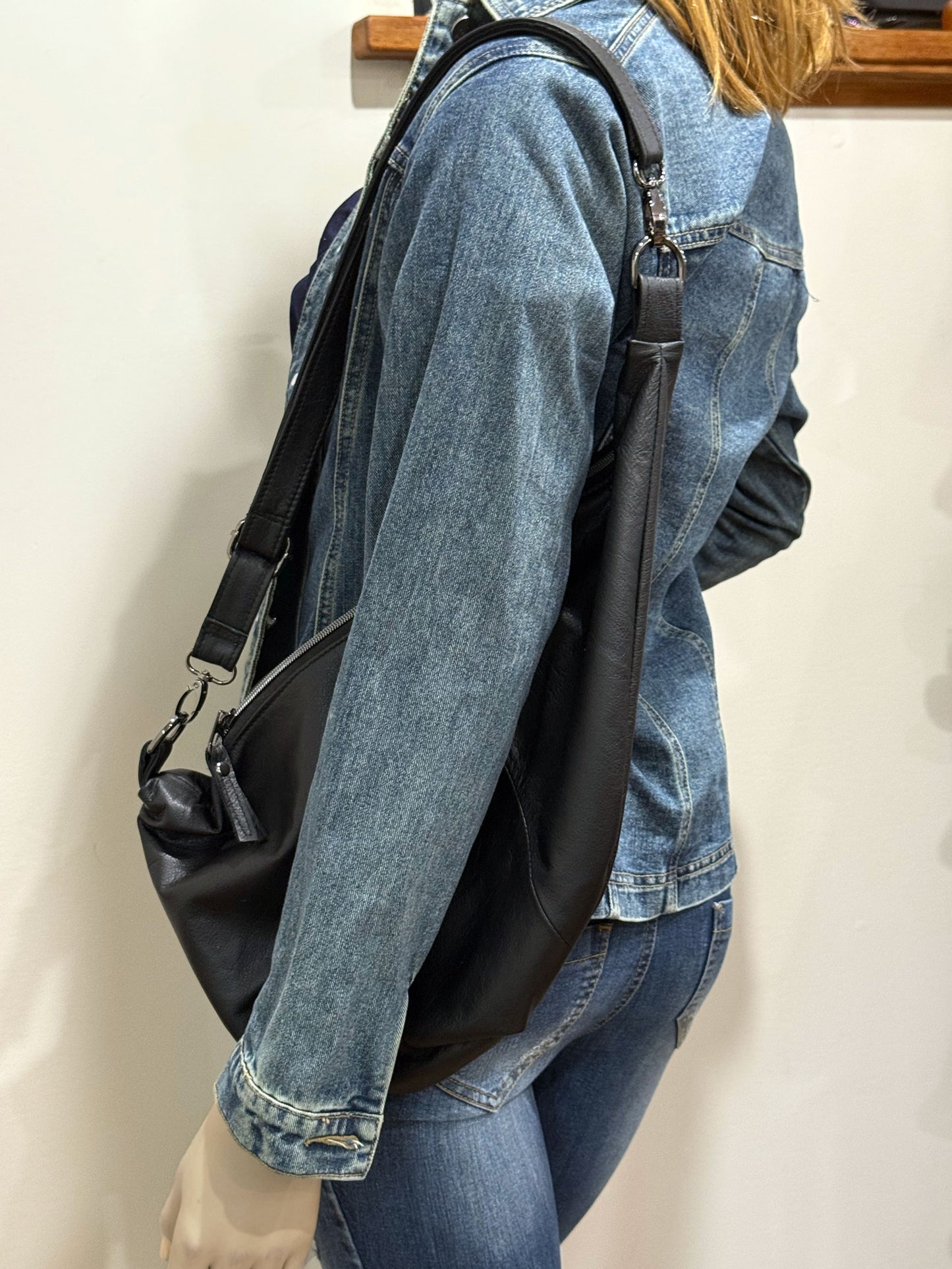 Black Crescent bag, super soft black Leather