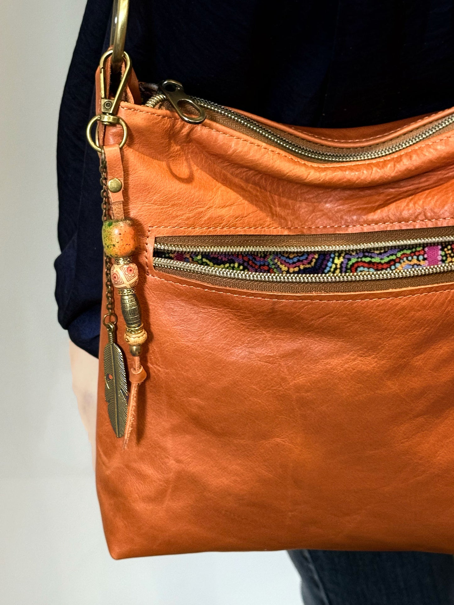 Burnt Orange Tan Crossbody Bag with Oversized Studs