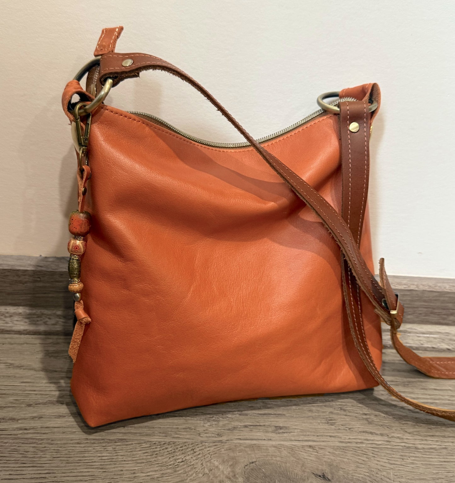 Burnt Orange Tan Crossbody Bag with Oversized Studs
