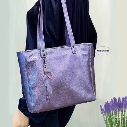 Large Lavender Lilac Metallic Leather Tote