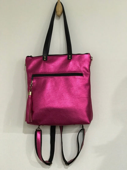 Hot pink leather Backpack and tote, Travel bag