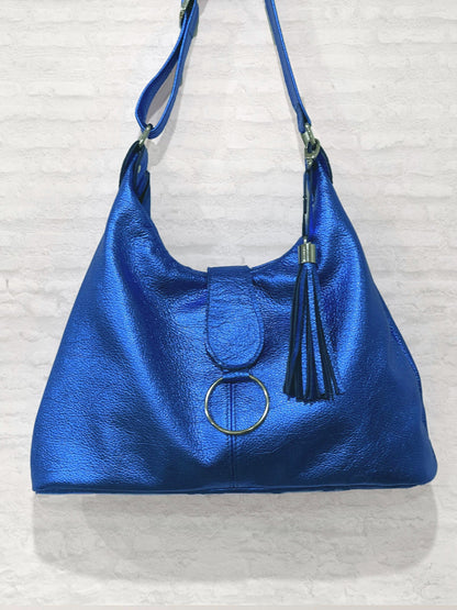 Metallic cobalt blue Italian Hobo Bag