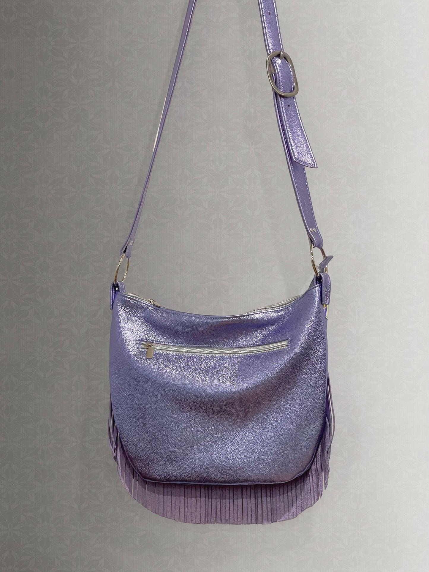 Fringe bag Metallic Lavender lilac boho