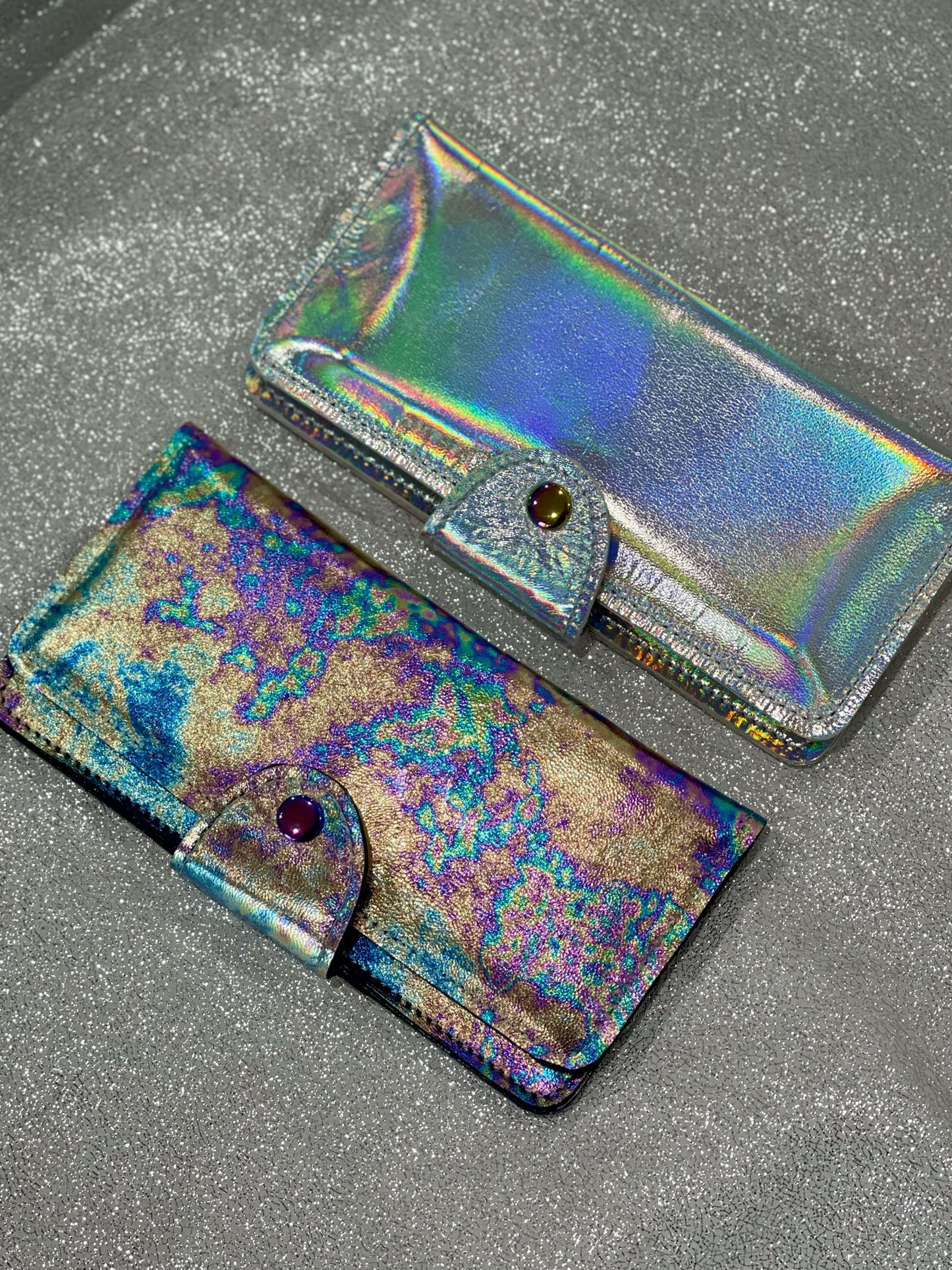 Holographic Iridescent Leather Wallet Purse or wristlet, zipper pocket