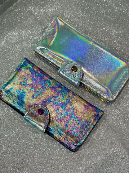 Holographic Iridescent Leather Wallet Purse or wristlet, zipper pocket