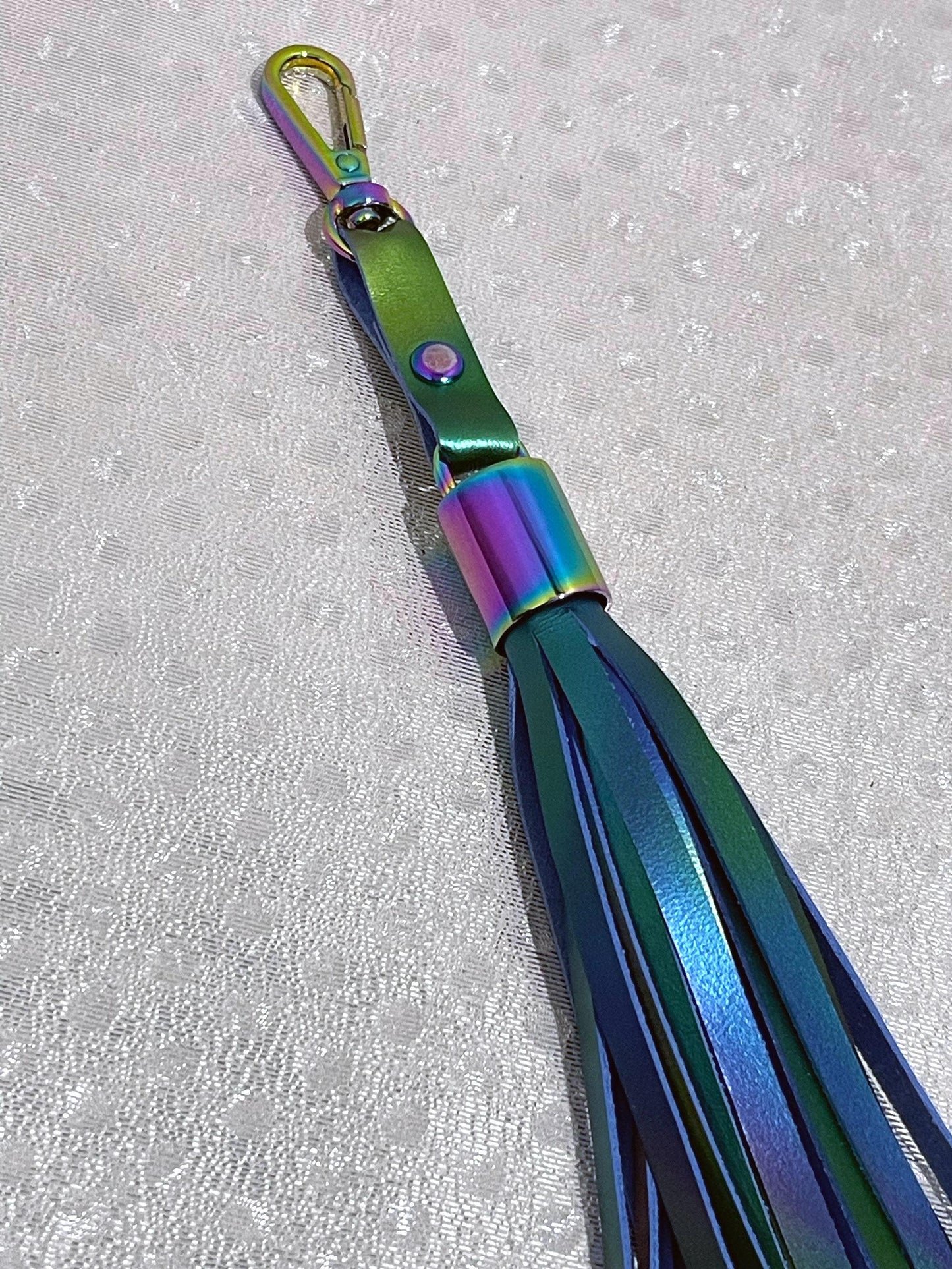 Large Holographic Iridescent leather tassel bag charm