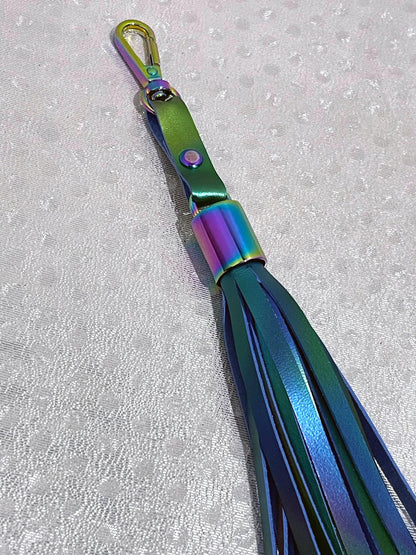 Large Holographic Iridescent leather tassel bag charm