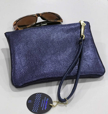 Metallic leather Wristlet, softest leather zipper purse