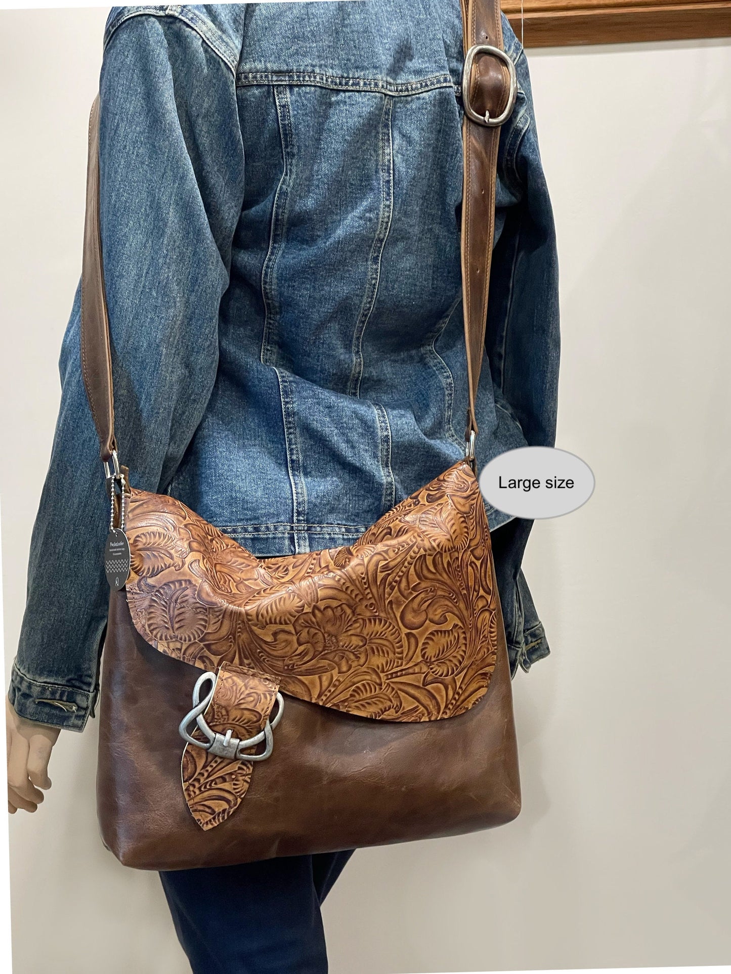 Tooled brown Western Celtic Leather Crossbody