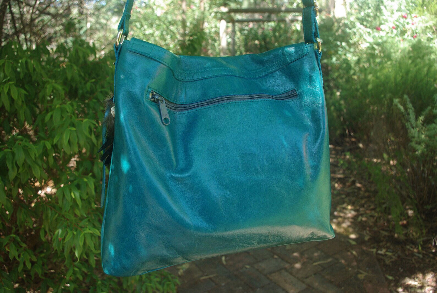 Teal leather shoulder or crossbody bag, deep teal leather