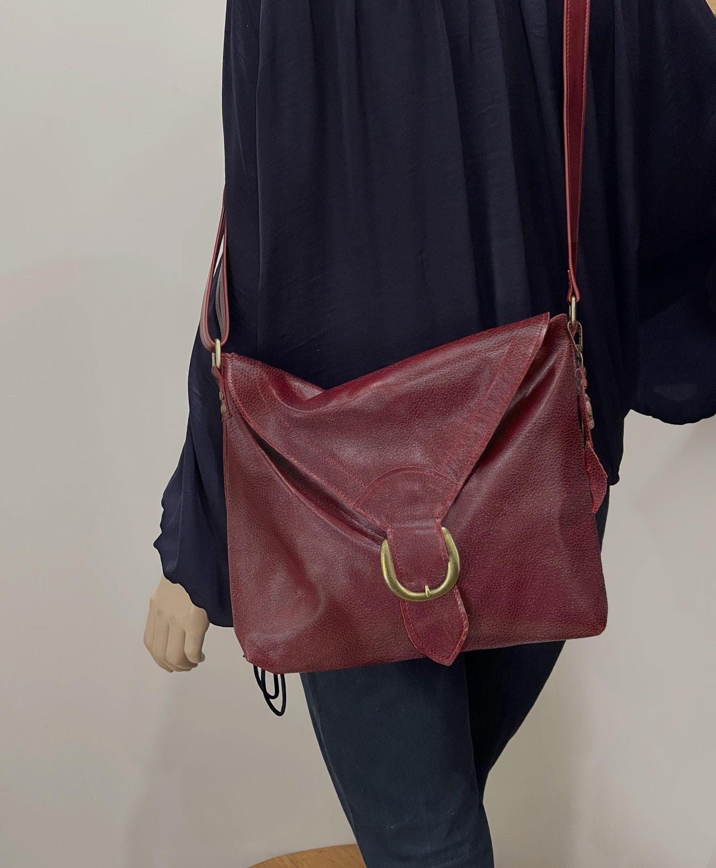 Burgundy Leather Bag with flap