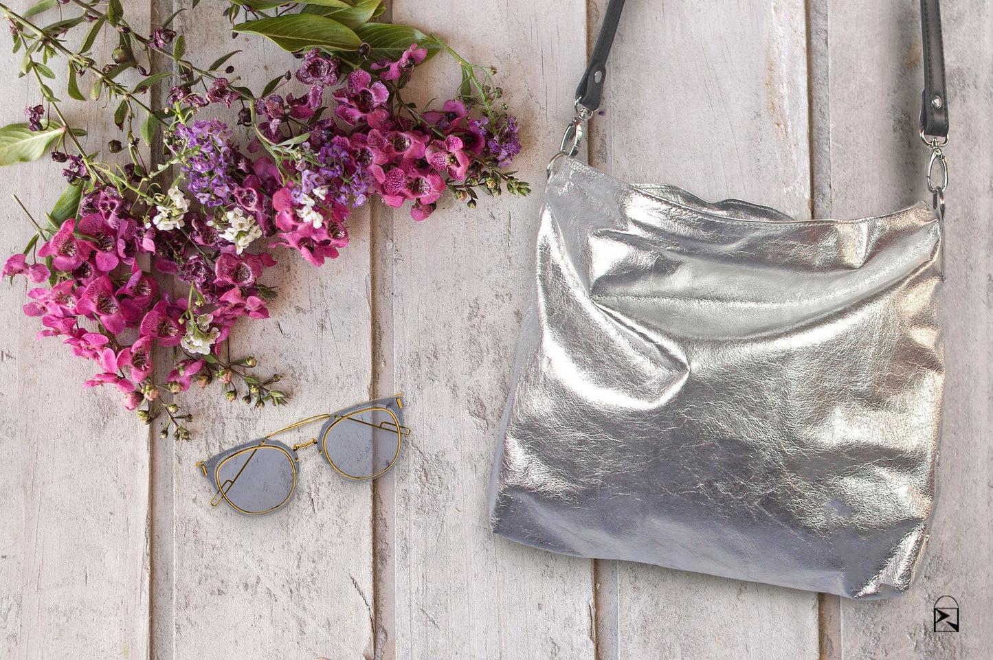 Metallic Silver crossbody bag, Soft premium