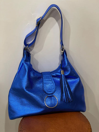Metallic cobalt blue Italian Hobo Bag