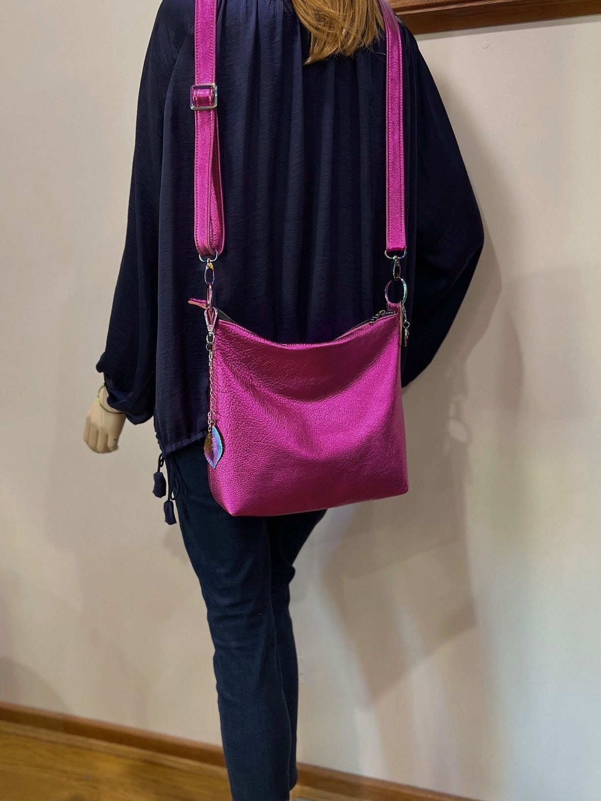 Metallic hot pink crossbody bag