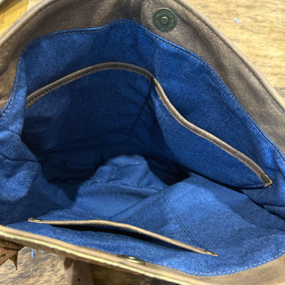 Studded Tooled brown Leather Hobo crossbody or shoulder Bag, 1 IN STOCK