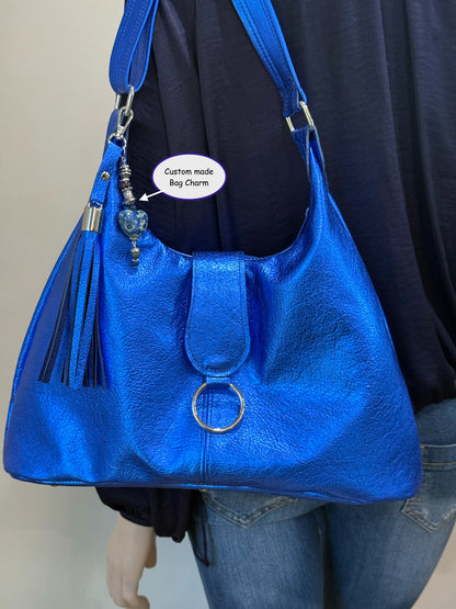 Metallic cobalt blue Italian Hobo Bag