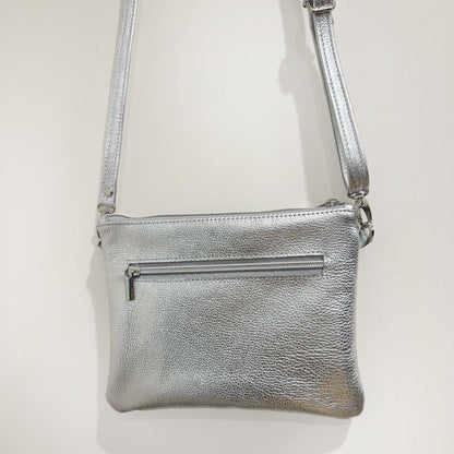 Small Acid wash Iridescent holographic cowhide and metallic silver leather bag IN STOCK