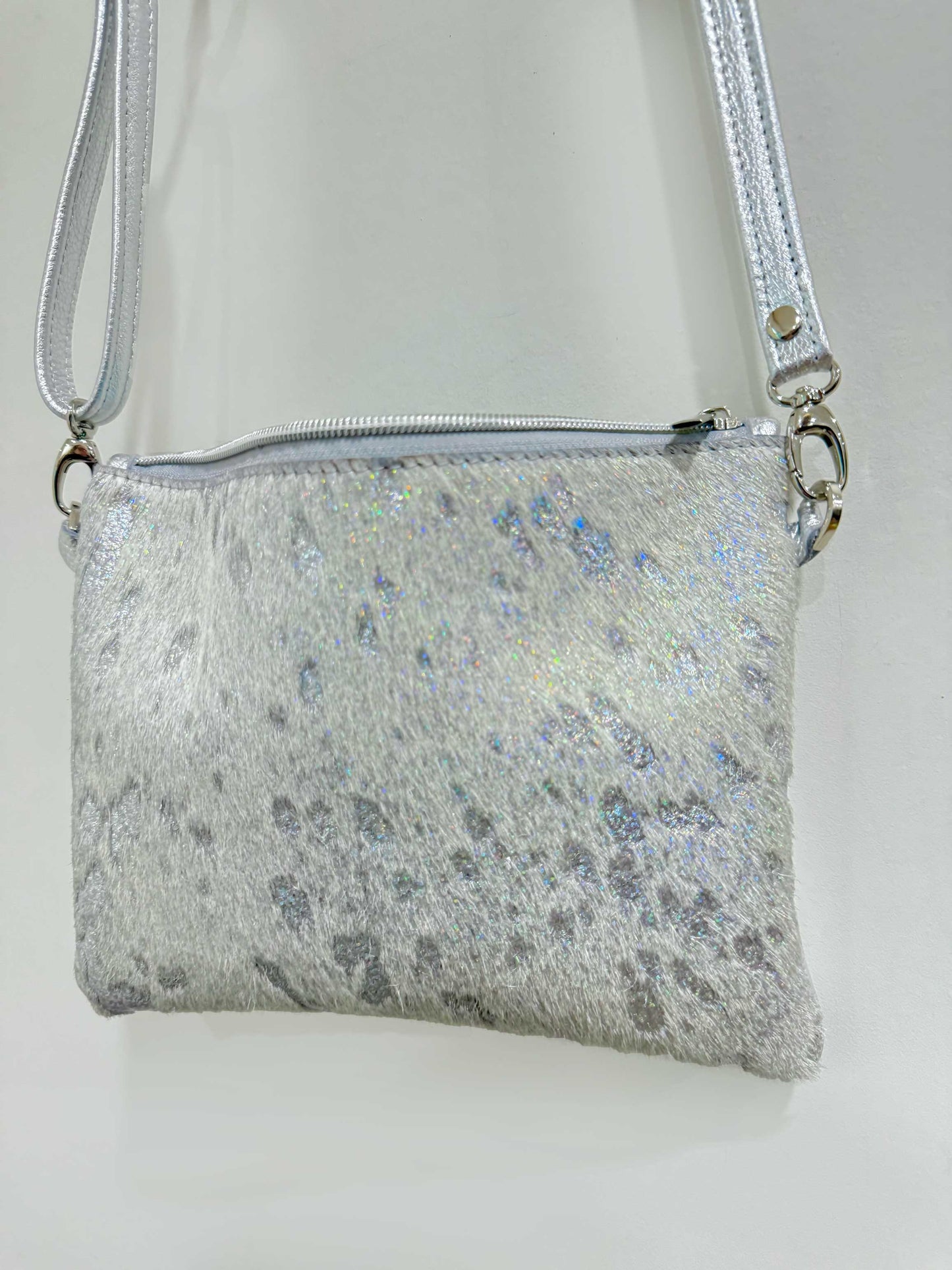 Silver glittery crossbody bag 