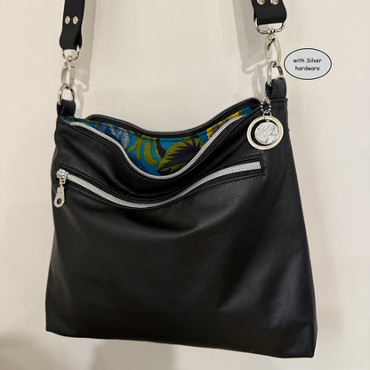 Acid wash Iridescent holographic cowhide and black leather bag