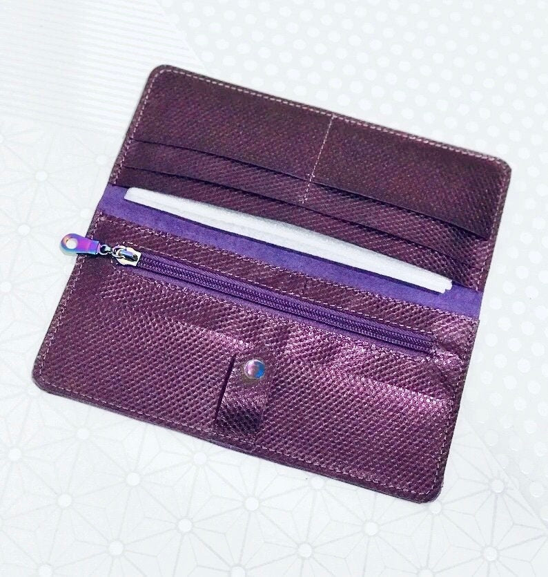 Metallic Purple Leather Wallet Purse with zipper, Italian leather