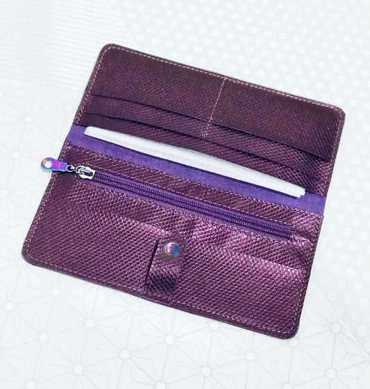Metallic Purple Leather Wallet Purse with zipper, Italian leather