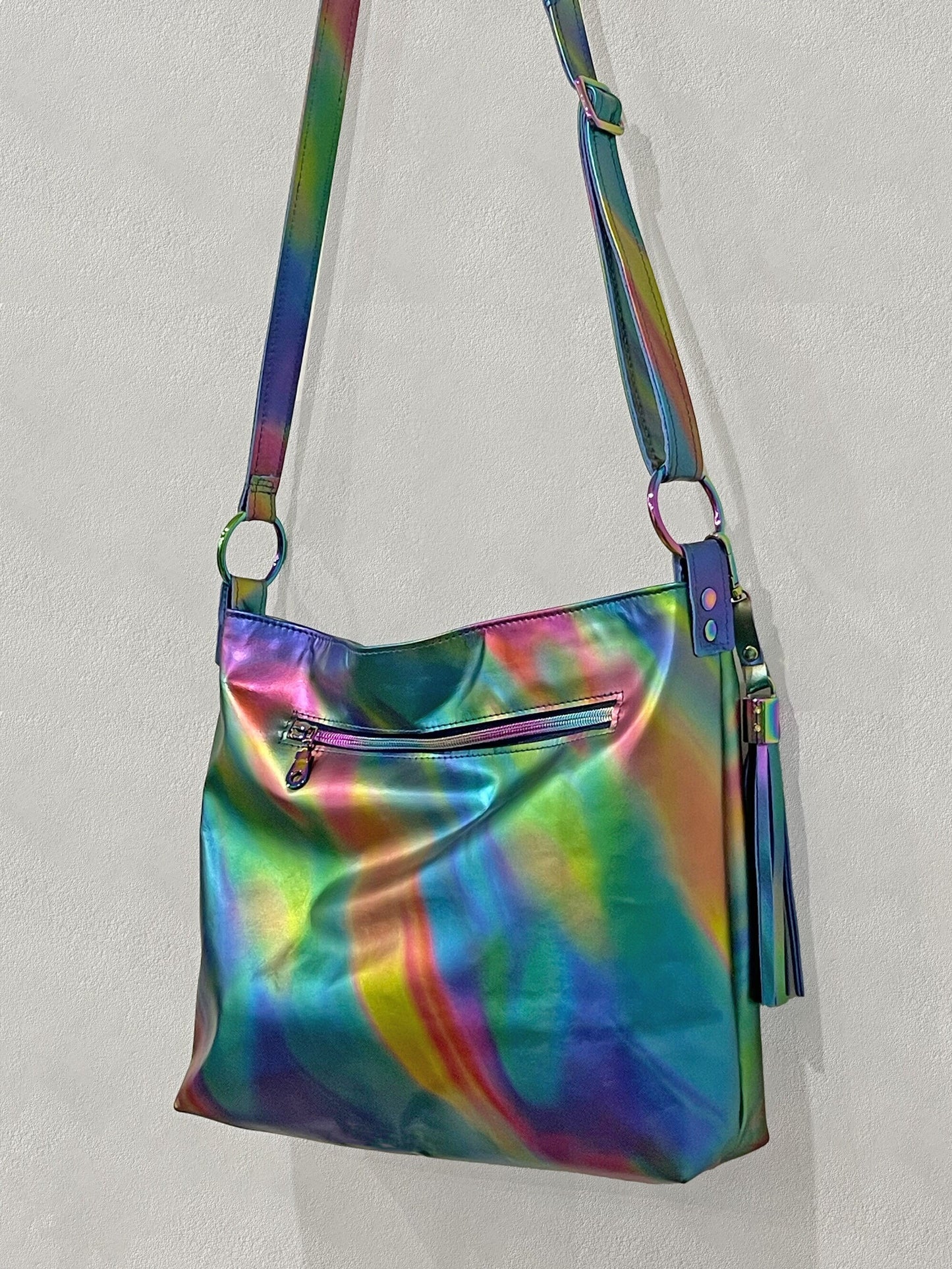 Multi colour Rainbow Aurora Borealis leather crossbody bag