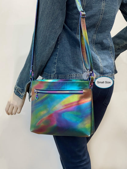 Multi colour Rainbow Aurora Borealis leather crossbody bag
