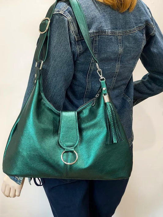 Jade Green Metallic Italian Hobo