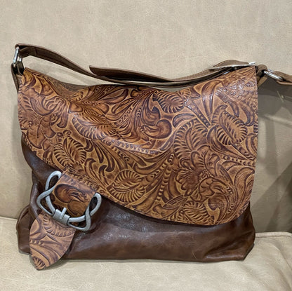 Tooled brown Western Celtic Leather Crossbody