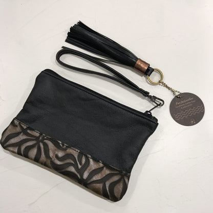 Black and multi metal embossed Wristlet, clutch, soft leather purse IN STOCK