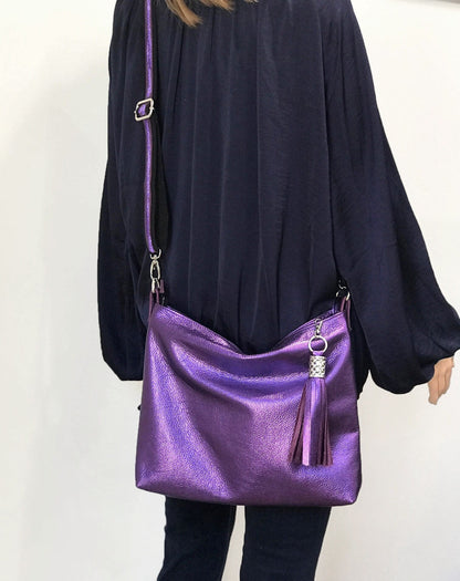 Metallic Purple Purse bag, Crossbody purse