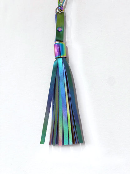 Large Holographic Iridescent leather tassel bag charm