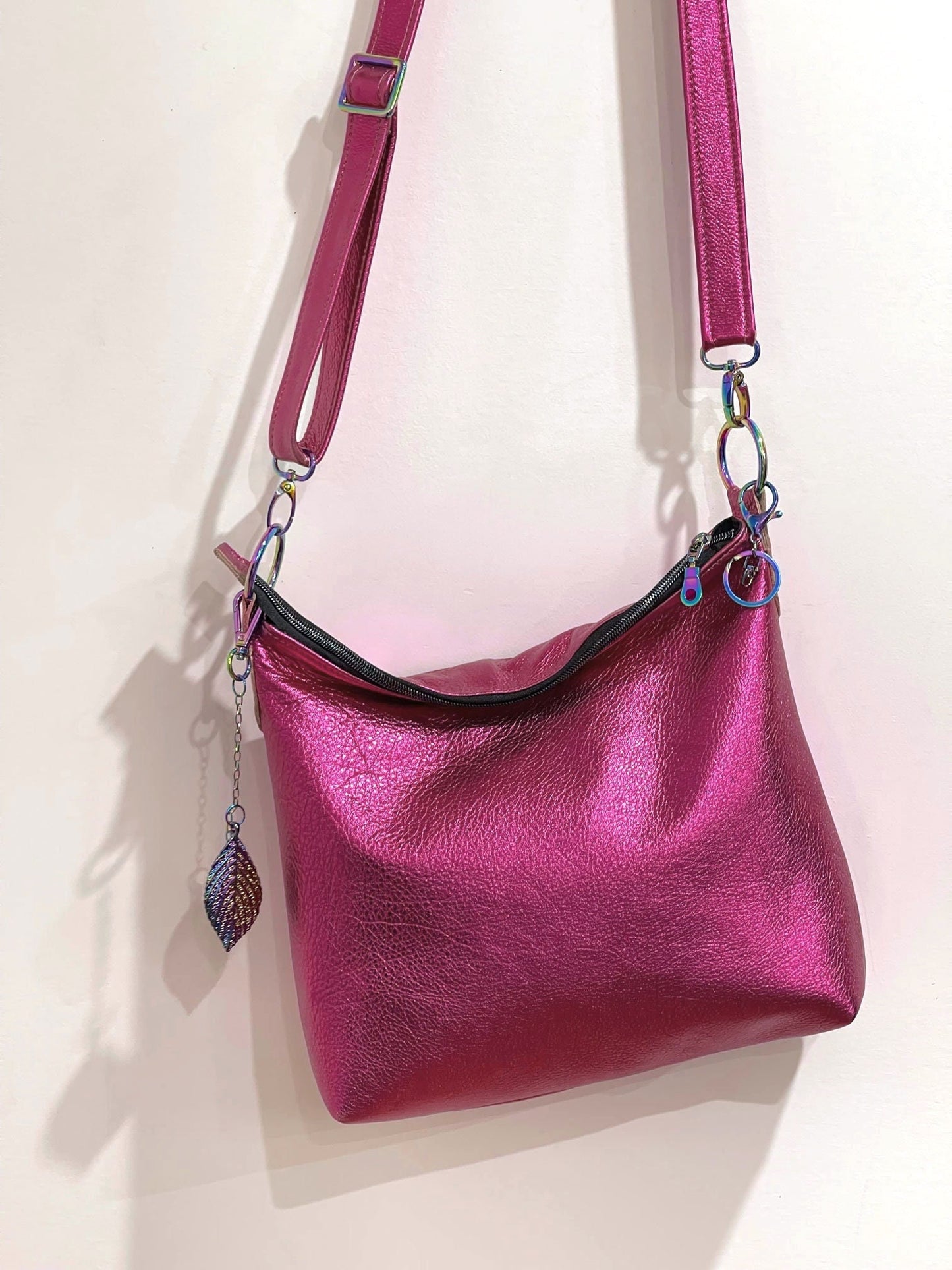 Metallic hot pink crossbody bag