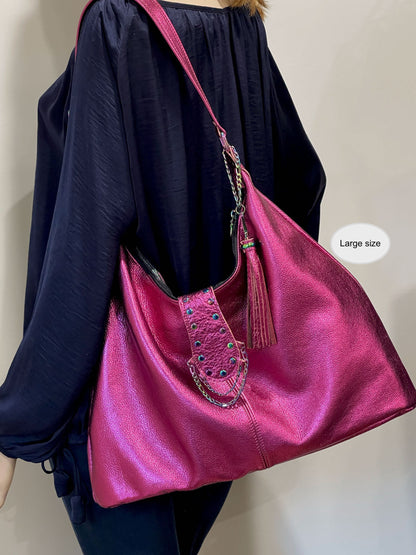 Metallic Hot Pink Italian Hobo, soft premium leather