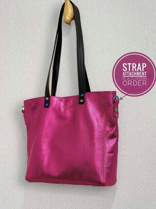 Hot Pink Metallic Leather Tote