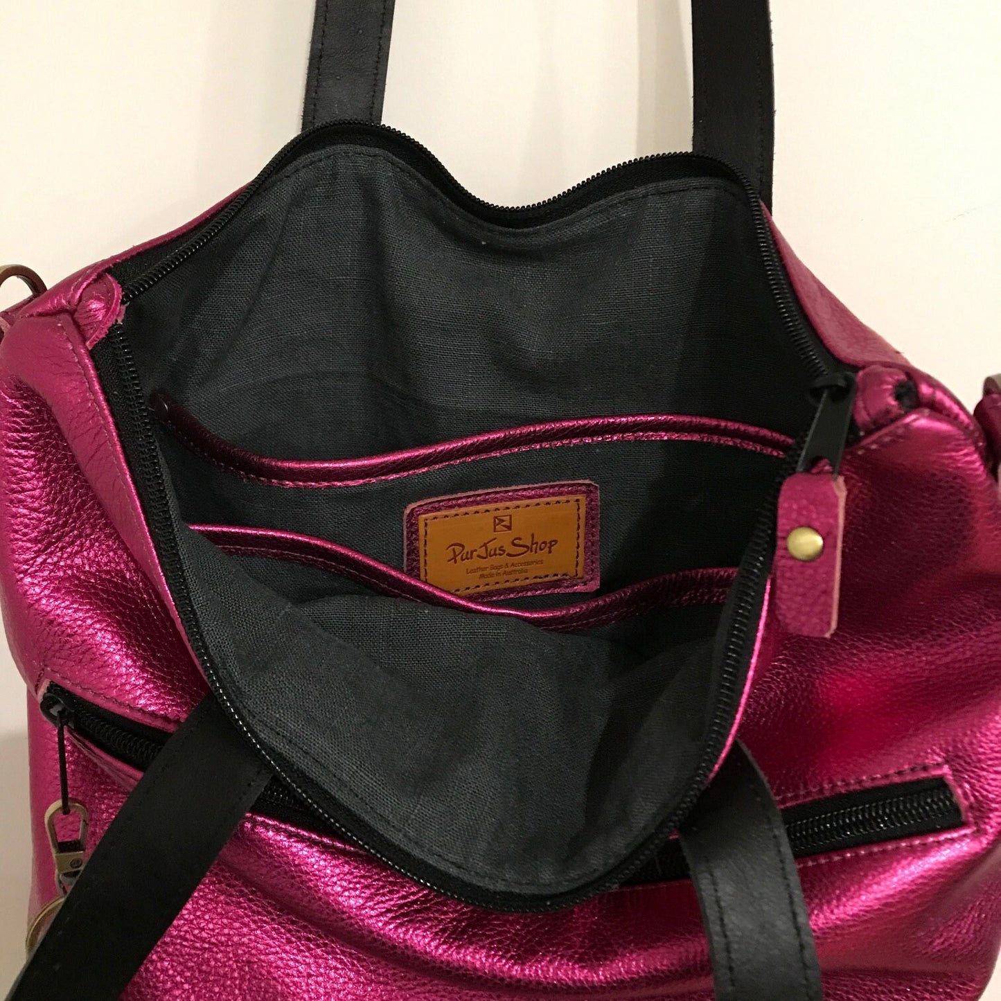 Hot pink leather Backpack and tote, Travel bag