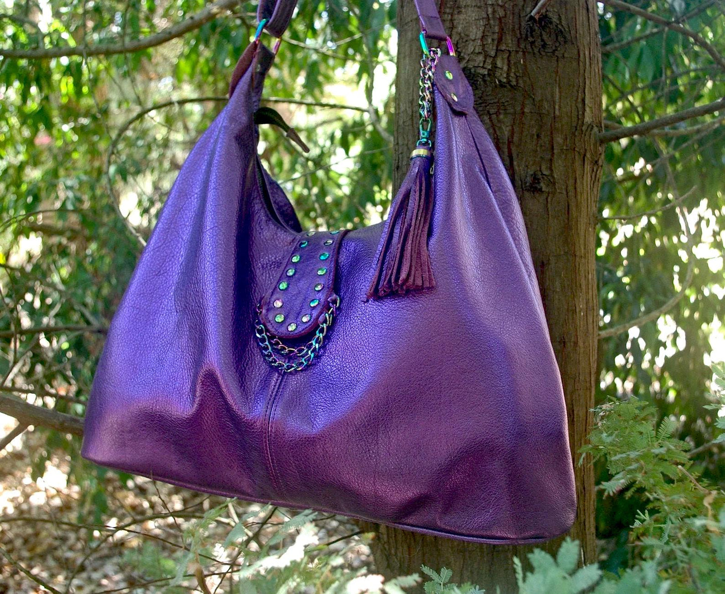 Rainbow hardware Metallic Purple Italian Hobo
