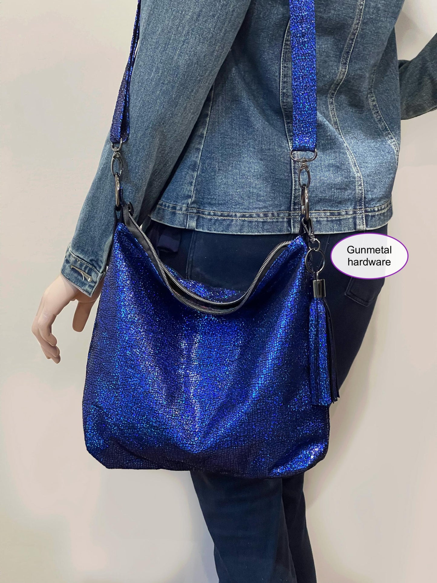 Blue Iridescent Metallic Crossbody Bag