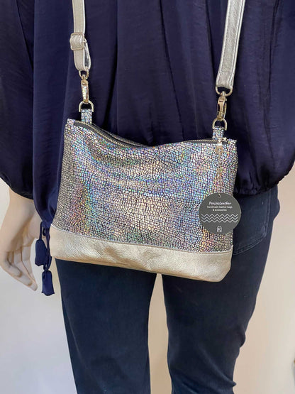 Holographic Iridescent crossbody bag, soft smooth leather